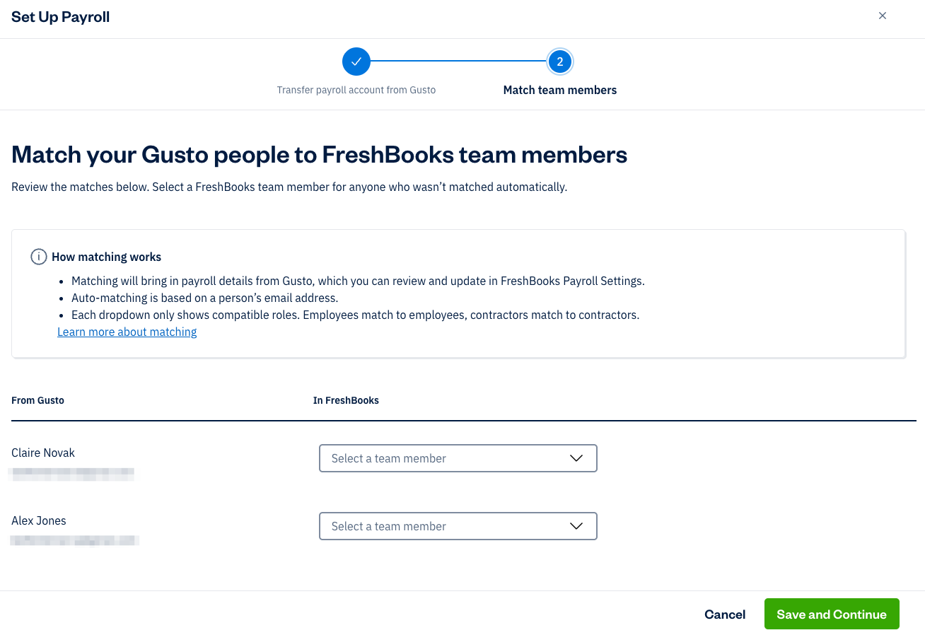 Match team members section with two team members listed with a dropdown next to each.