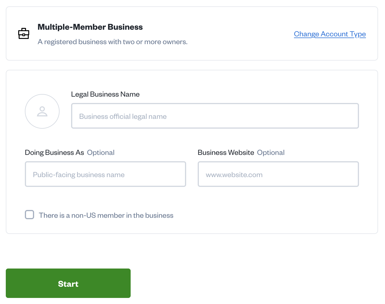 Multiple member business option with fields to fill out.