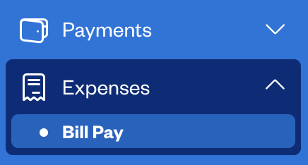 Expenses section with bill pay sub-section selected.