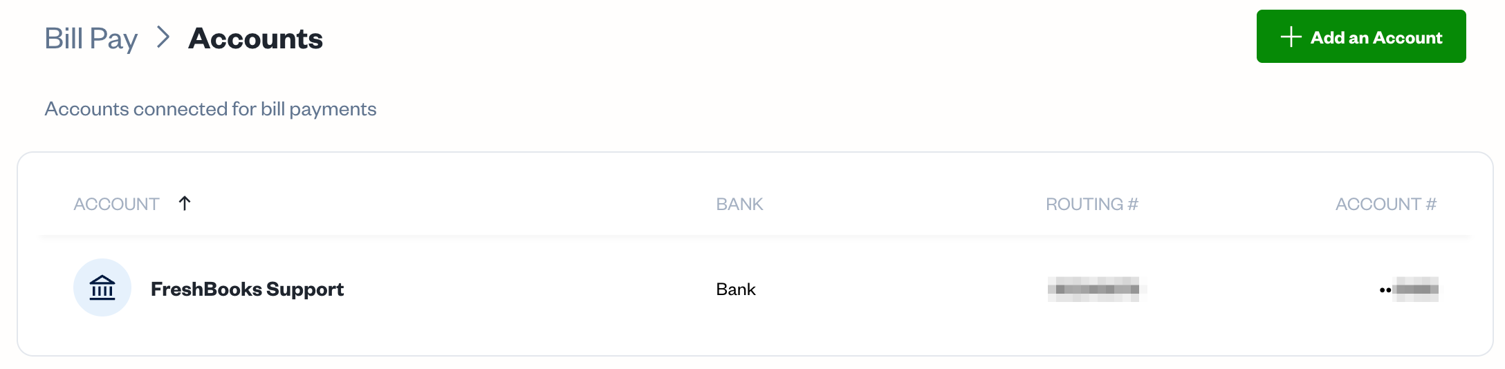 Accounts with a new bank account added in the list.