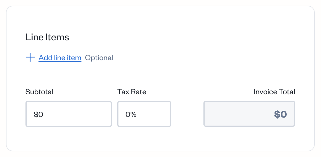 Subtotal and tax rate fields to fill out.