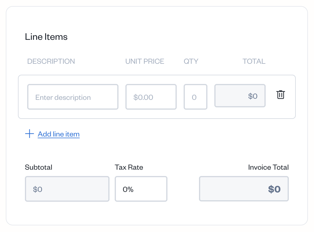 Line item option with fields to fill out.