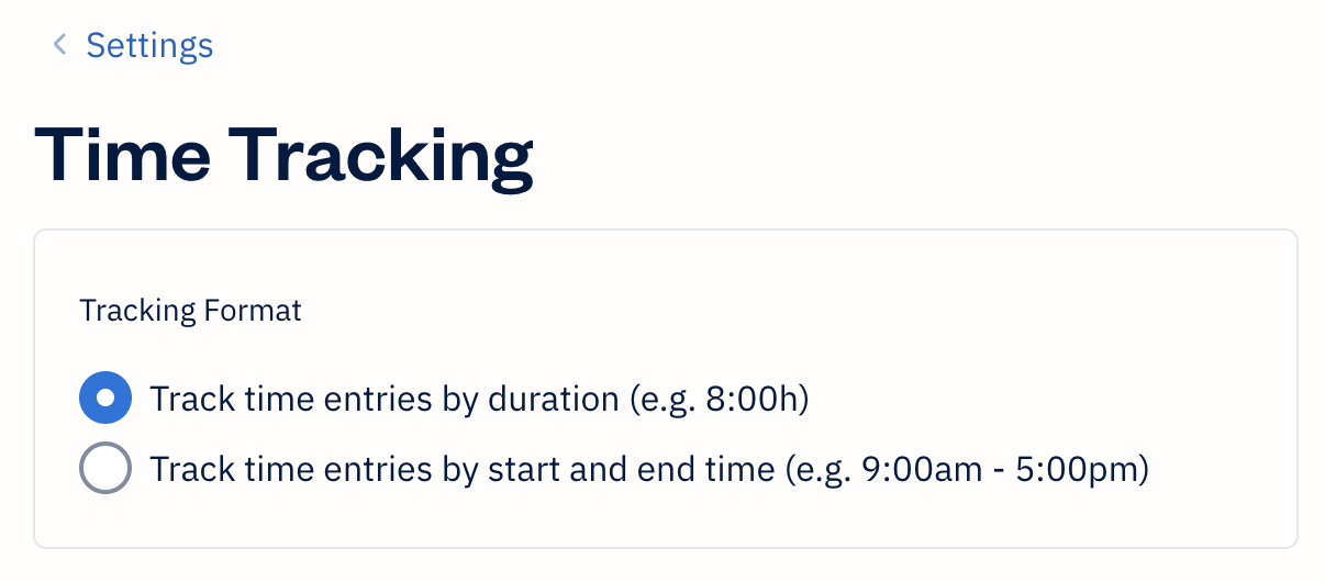 Time tracking format with two options to choose.