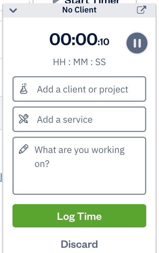Duration timer running with fields to fill out.