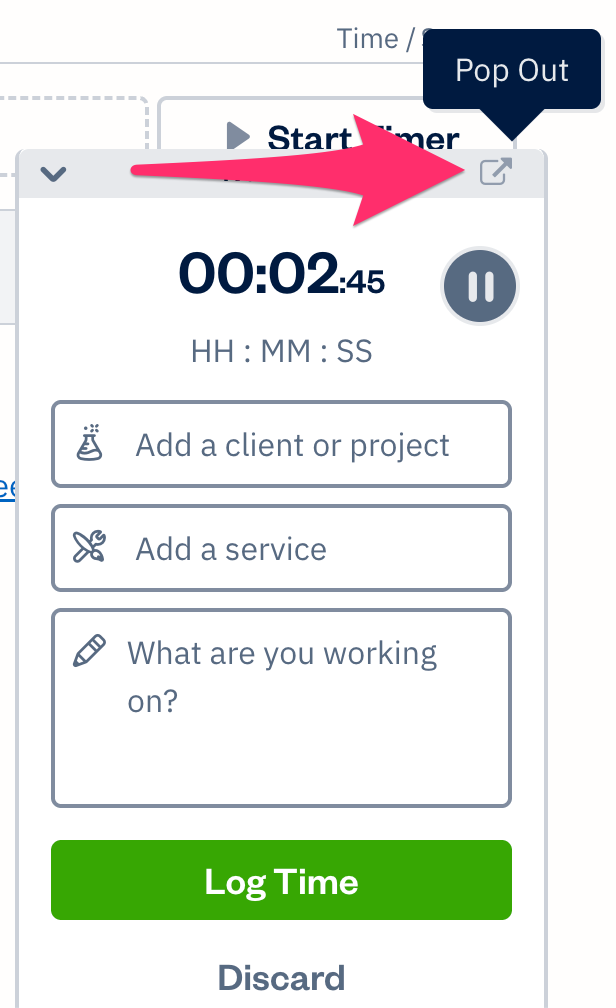 Timer with pop out button selected.