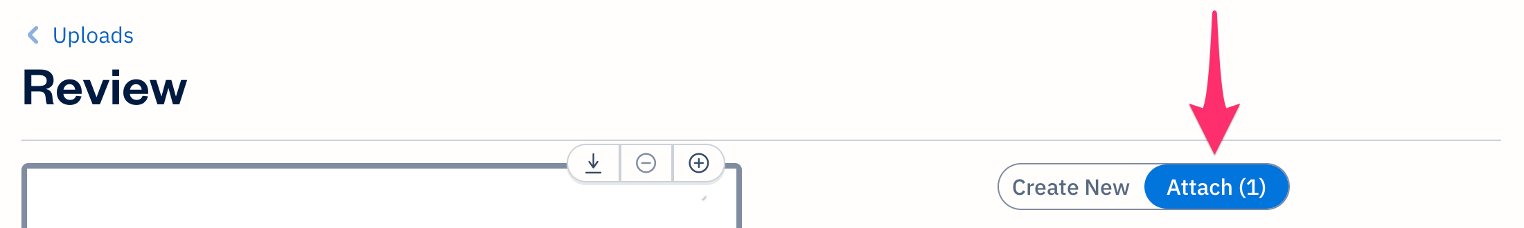 Review section with attach sub-tab selected.