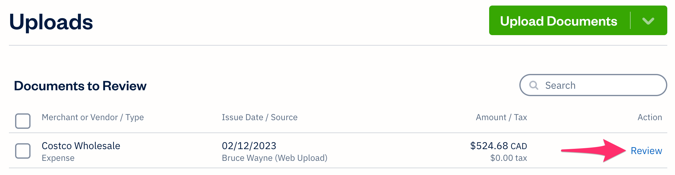 Review link next to a scanned document.