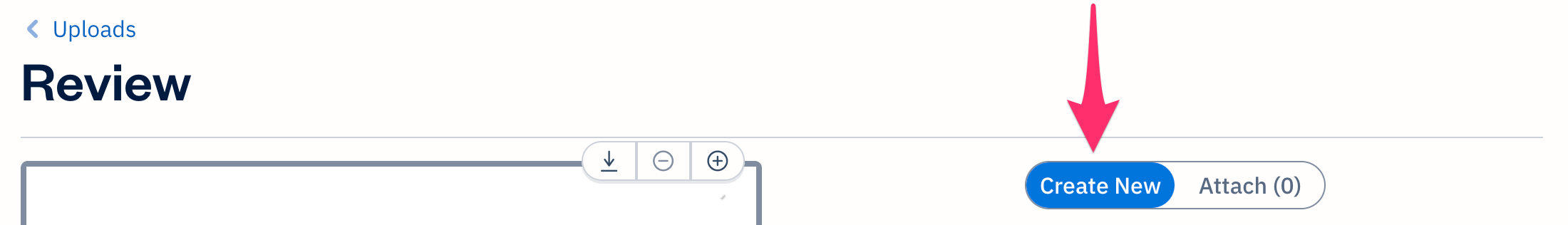 Review section with create new sub-tab selected.